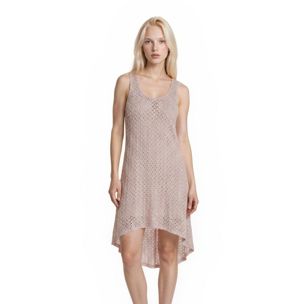 AUW Crochet Lace Dress Women's Size 8‎ Peach Sleeveless Boho High Low Lined